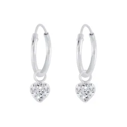 12 mm hjärta vita kristal creol i silver - Little Ones