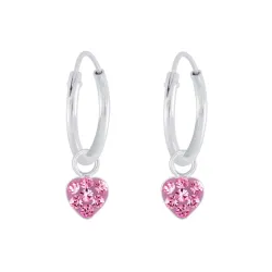 12 mm hjärta rosa kristal creol i silver - Little Ones