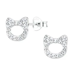 katter kristal barnörhängen i silver - Little Ones