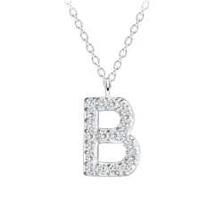 bokstav b zirkon halsband i silver