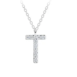 bokstav t zirkon halsband i silver