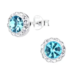 9 mm blå kristal örhängestift i silver - Little Ones