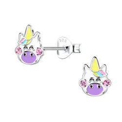 enhörning lila barnörhängen i silver - Little Ones