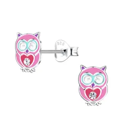 uggla rosa barnörhängen i silver - Little Ones