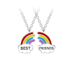 Best friends regnbåge set med 2 halsband i silver - Little Ones