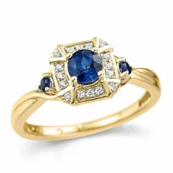 fyrkantigt safir diamantring i 14  karat guld 0,07 ct 0,45 ct 0,09 ct