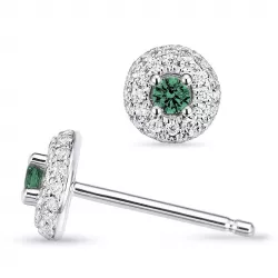 runda smaragd diamantörhängen i 14 karat vitguld med smaragd och diamant 