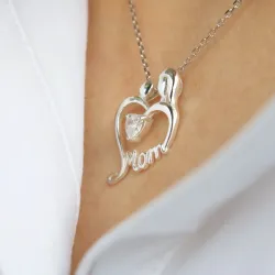 hjärta mor och barn hängen i silver