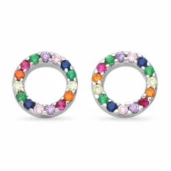 rund multifärgade zirkon örhängen i silver
