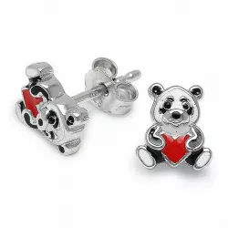 Hjärta panda örhängestift i silver