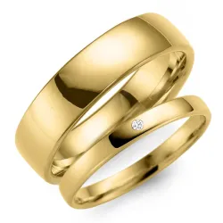 6 och 3 mm vigselsringar i 14  karat guld 0,02 ct - set