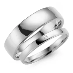 6 och 3 mm vigselsringar i 9 karat vitguld 0,02 ct - set