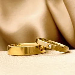 5 och 3 mm diamant vigselsringar i 9 karat guld - set