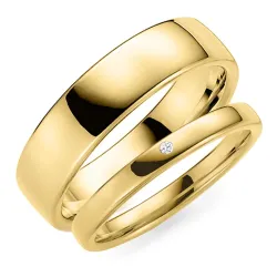 6 och 3 mm diamant vigselsringar i 9 karat guld - set