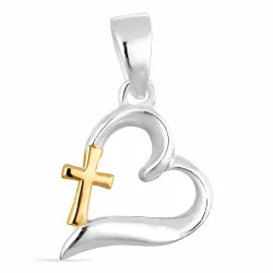 hjärta kors hängen i silver och förgyllt silver