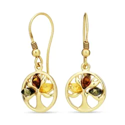 livets träd multifärgade bärnsten örhängen i förgyllt silver