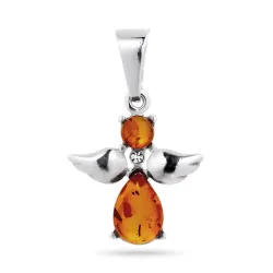 hjärta ängel bärnsten hängen i silver