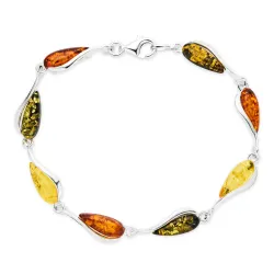 droppe bärnsten armband i silver med hängen i silver