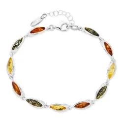 multifärgat bärnsten armband i silver