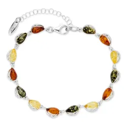 elegant multifärgat bärnsten armband i silver