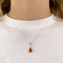 Elegant droppe bärnsten hängen i silver