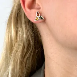 blommor multifärgade bärnsten örhängestift i silver