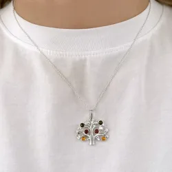 livets träd bärnsten hängen i silver