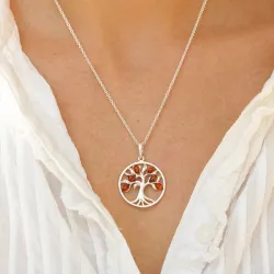 25 mm livets träd bärnsten hängen i silver