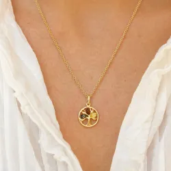 livets träd multifärgat bärnsten hängen i förgyllt silver