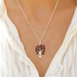 livets träd bärnsten hängen i silver