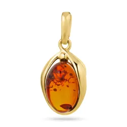 ovalt bärnsten hängen i förgyllt silver