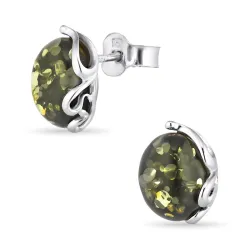 ovala bärnsten örhängestift i silver