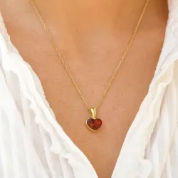 hjärta bärnsten hängen i förgyllt silver