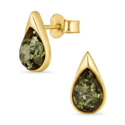 droppe gröna bärnsten örhängestift i förgyllt silver