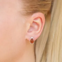 droppe bärnsten örhängestift i silver