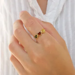 hjärta multifärgat bärnsten ring i förgyllt silver