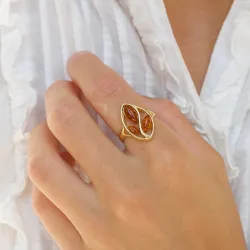 blommor bärnsten ring i förgyllt silver