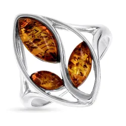 blommor bärnsten ring i silver