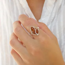 blommor bärnsten ring i silver