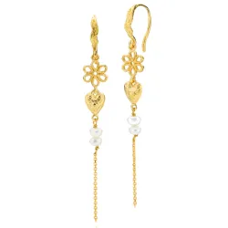 Sistie Alma blomma pärla kedja örhängen i förgyllt silver