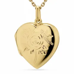 hjärta blommor halsband i förgyllt silver med medaljong i förgyllt silver