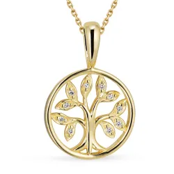 12 mm livets träd diamant halsband i förgyllt silver med hängen i 8 karat guld - Gold Collection
