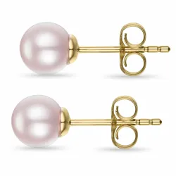 6 mm rosa pärlörhängen i 9 karat guld