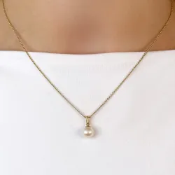 7 mm elfenbensvit pärla hängen i 14 karat guld