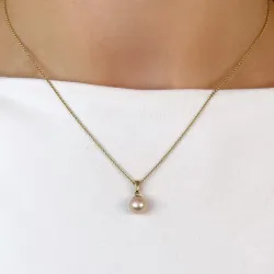 7 mm rosa pärla hängen i 14 karat guld