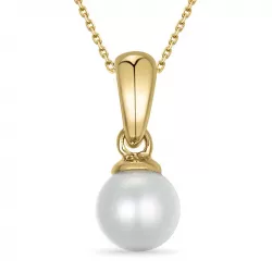 5 mm pärla halsband i förgyllt silver med hängen i 14 karat guld