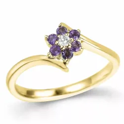 blommor ametist diamantring i 9 karat guld 0,03 ct 0,18 ct