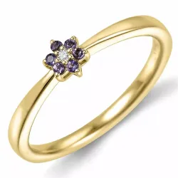 Blommor ametist diamantring i 9 karat guld 0,01 ct 0,04 ct