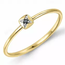 fyrkantigt sort diamant ring i 9 karat guld- och vitguld 0,01 ct