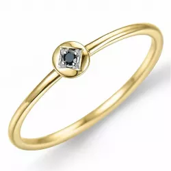 rund sort diamant ring i 9 karat guld- och vitguld 0,01 ct